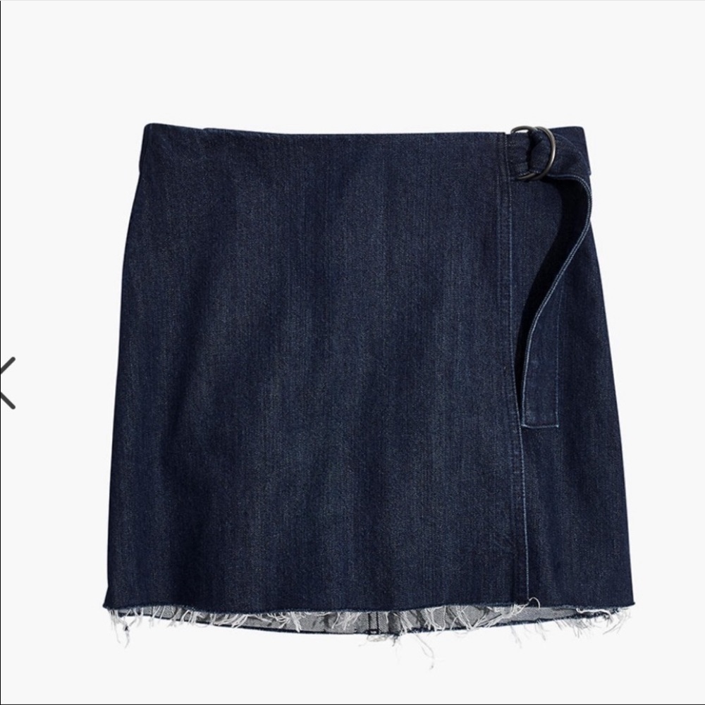Madewell Raw Hem Dark Denim Wrap Mini Skirt Buckle Closure High Waist Size 4 NEW